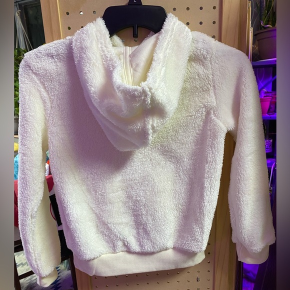 Girls size small fuzzy DKNY hoodie with gold and pink sequin heart - Picture 3 of 4